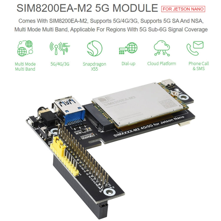 Waveshare SIM8200EA-M2 5G Snapdragon X55 Multi Mode Multi Band 5G/4G/3G Module Expand Board for Jetson Nano, EU Plug - Modules Expansions Accessories by WAVESHARE | Online Shopping South Africa | PMC Jewellery | Buy Now Pay Later Mobicred