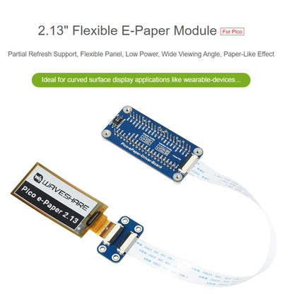 Waveshare 2.13 inch 212 x 104 Pixel Black / White Flexible E-Paper E-Ink Display Module for Raspberry Pi Pico, SPI Interface - Modules Expansions Accessories by WAVESHARE | Online Shopping South Africa | PMC Jewellery | Buy Now Pay Later Mobicred