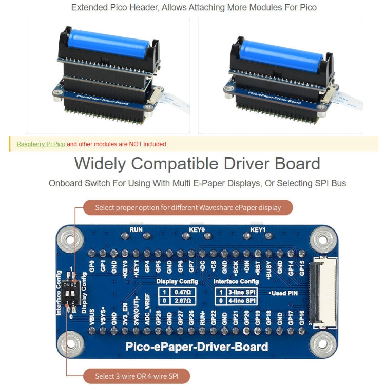 Waveshare 2.9 inch 296 x 128 Pixel Black / White Flexible E-Paper E-Ink Display Module for Raspberry Pi Pico, SPI Interface - Modules Expansions Accessories by WAVESHARE | Online Shopping South Africa | PMC Jewellery | Buy Now Pay Later Mobicred