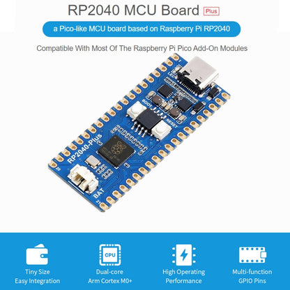 Waveshare RP2040-Plus Pico-like MCU Board Based on Raspberry Pi MCU RP2040, with Pinheader - Modules Expansions Accessories by WAVESHARE | Online Shopping South Africa | PMC Jewellery | Buy Now Pay Later Mobicred