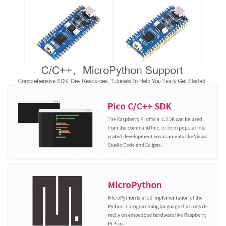 Waveshare RP2040-Plus Pico-like MCU Board Based on Raspberry Pi MCU RP2040, with Pinheader - Modules Expansions Accessories by WAVESHARE | Online Shopping South Africa | PMC Jewellery | Buy Now Pay Later Mobicred