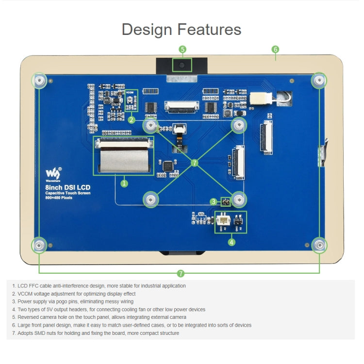 WAVESHARE 8 inch 800 x 480 Capacitive Touch Display for Raspberry Pi, DSI Interface - LCD & LED Display Module by WAVESHARE | Online Shopping South Africa | PMC Jewellery | Buy Now Pay Later Mobicred