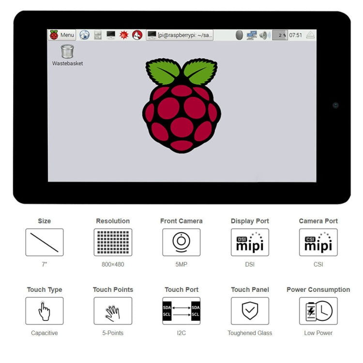 WAVESHARE 7 inch 800 x 480 Capacitive Touch Display with Front Camera for Raspberry Pi - LCD & LED Display Module by WAVESHARE | Online Shopping South Africa | PMC Jewellery | Buy Now Pay Later Mobicred