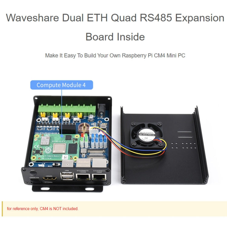 Waveshare Dual ETH Mini-Computer for Raspberry Pi CM4, Gigabit Ethernet, 4CH Isolated RS485(EU Plug) - Mini PC Accessories by WAVESHARE | Online Shopping South Africa | PMC Jewellery | Buy Now Pay Later Mobicred