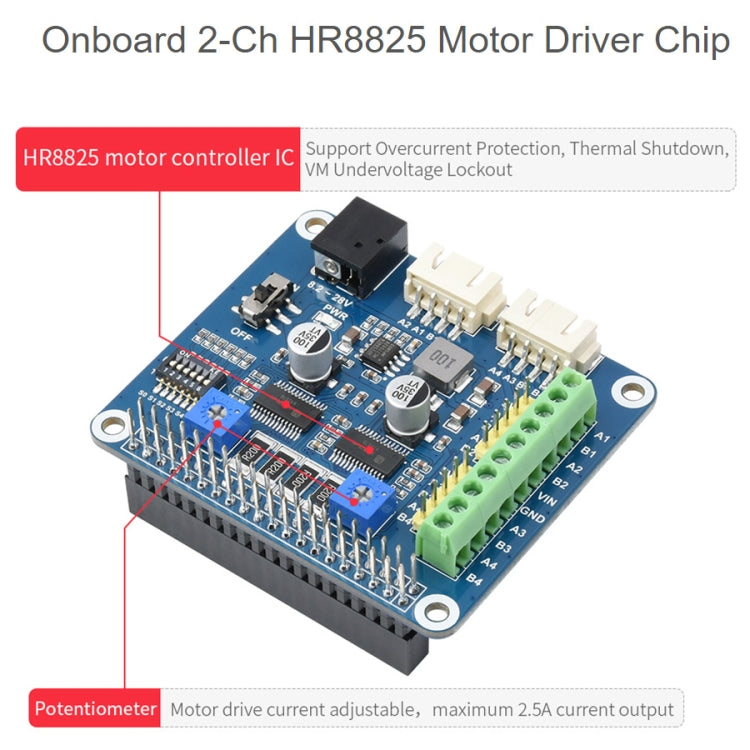 Waveshare HRB8825 Stepper Motor HAT For Raspberry Pi, Drives Two Stepper Motors, Up To 1/32 Microstepping - Modules Expansions Accessories by WAVESHARE | Online Shopping South Africa | PMC Jewellery | Buy Now Pay Later Mobicred