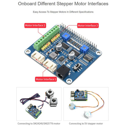 Waveshare HRB8825 Stepper Motor HAT For Raspberry Pi, Drives Two Stepper Motors, Up To 1/32 Microstepping - Modules Expansions Accessories by WAVESHARE | Online Shopping South Africa | PMC Jewellery | Buy Now Pay Later Mobicred