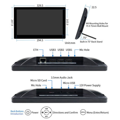 Waveshare 13.3 inch Mini-Computer Powered by Raspberry Pi 3A+, HD Touch Screen(US Plug) - Modules Expansions Accessories by WAVESHARE | Online Shopping South Africa | PMC Jewellery | Buy Now Pay Later Mobicred