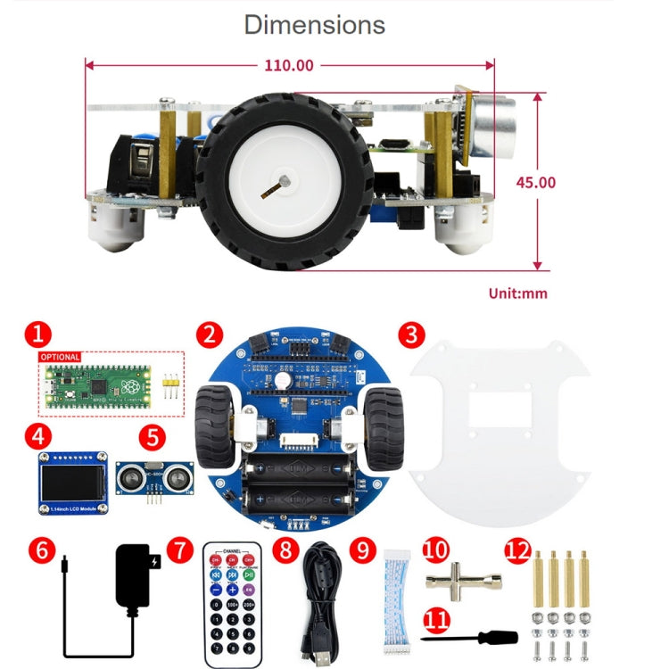 Waveshare PicoGo Mobile Robot, Based on Raspberry Pi Pico, Self Driving, Remote Control(EU Plug) - Robotics Accessories by WAVESHARE | Online Shopping South Africa | PMC Jewellery | Buy Now Pay Later Mobicred