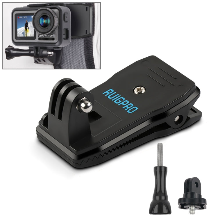 RUIGPRO 360 Degree Rotation Backpack Rec-Mounts Clip Clamp Mount with Screw for GoPro HERO9 Black / HERO8 Black /7 /6 /5 /5 Session /4 Session /4 /3+ /3 /2 /1, DJI Osmo Action, Xiaoyi and Other Action Cameras(Black) -  by RUIGPRO | Online Shopping South Africa | PMC Jewellery | Buy Now Pay Later Mobicred