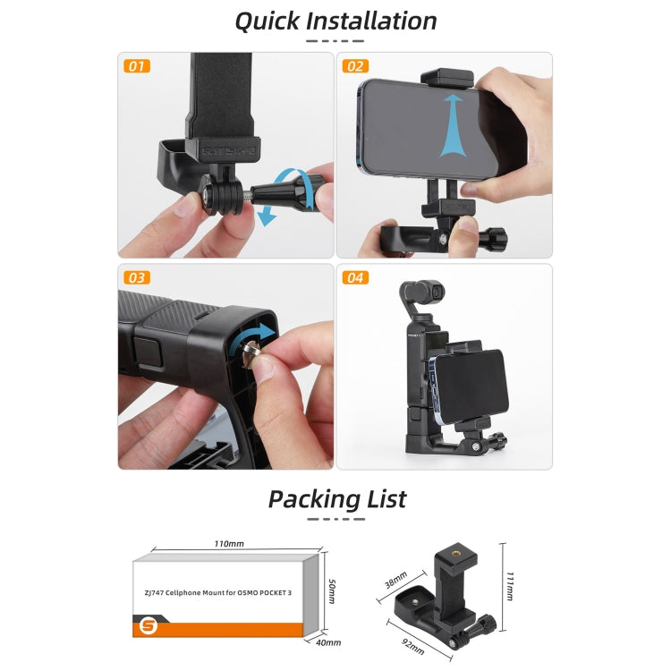 For DJI OSMO Pocket 3 Sunnylife Front Phone Holder Mount Handheld Tripod Expansion Brackets (Black) - Mount & Holder by Sunnylife | Online Shopping South Africa | PMC Jewellery