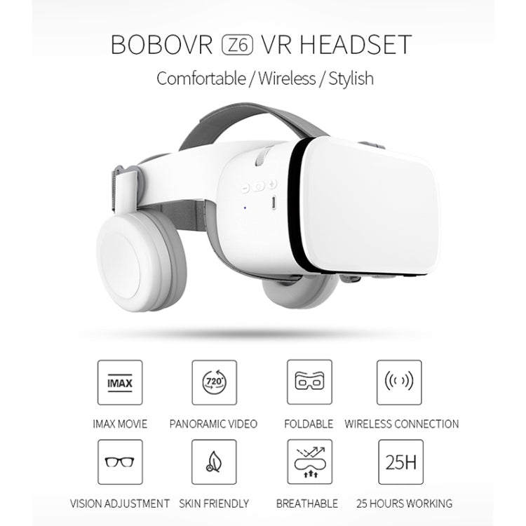 BOBOVR Z6 Virtual Reality 3D Video Glasses Suitable for 4.7-6.3 inch Smartphone with Bluetooth Headset (White) - VR Headset by PMC Jewellery | Online Shopping South Africa | PMC Jewellery | Buy Now Pay Later Mobicred