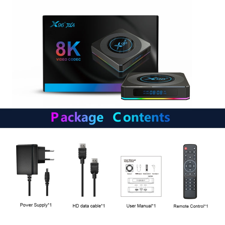 X96 X4 8K Smart TV BOX Android 11.0 Media Player with Remote Control, Amlogic S905X4 Quad Core ARM Cortex A55, RAM: 4GB, ROM: 64GB, Support 100M, Dual Band WiFi, Bluetooth, UK Plug - Amlogic S905 by PMC Jewellery | Online Shopping South Africa | PMC Jewellery | Buy Now Pay Later Mobicred