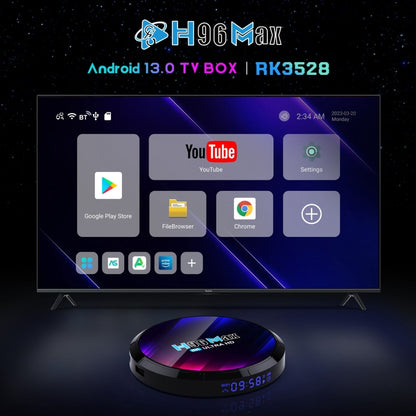 H96 Max 8K Ultra HD Smart TV Box Android 13.0 Media Player with Remote Control, RK3528 Quad-Core, 2GB+16GB(UK Plug) - RK3318 by PMC Jewellery | Online Shopping South Africa | PMC Jewellery | Buy Now Pay Later Mobicred
