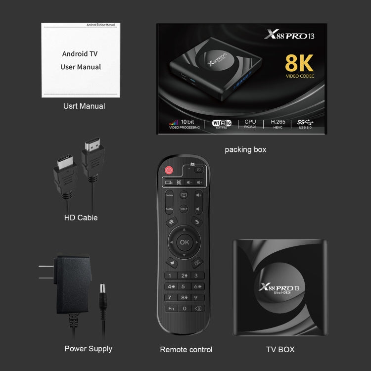 X88 Pro 13 Android 13.0 Smart TV Box with Remote Control, RK3528 Quad-Core, 2GB+16GB (AU Plug) - Others by PMC Jewellery | Online Shopping South Africa | PMC Jewellery | Buy Now Pay Later Mobicred