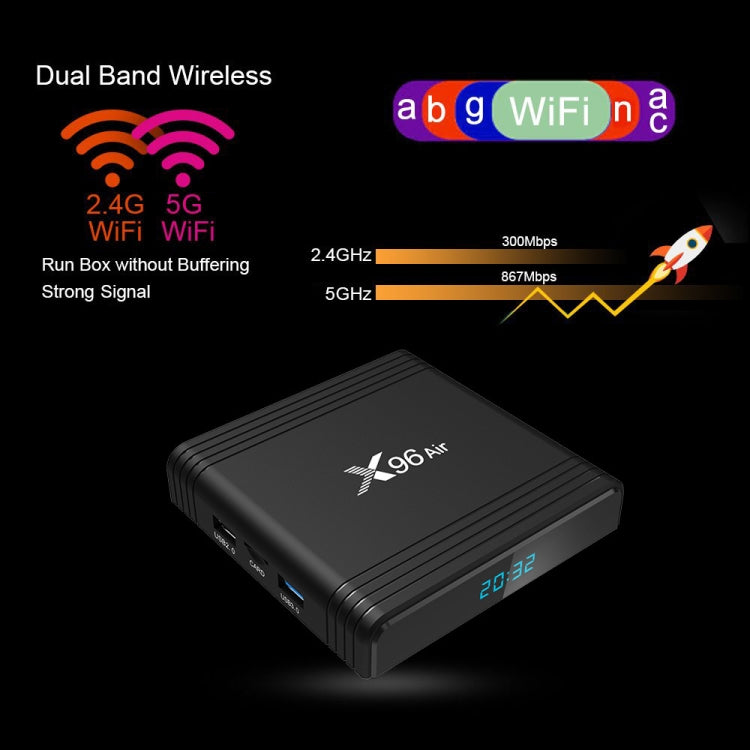 X96 Air 8K Smart TV BOX Android 9.0 Media Player with Remote Control, Quad-core Amlogic S905X3, RAM: 4GB, ROM: 32GB, Dual Band WiFi, Bluetooth, EU Plug - Amlogic S905 by PMC Jewellery | Online Shopping South Africa | PMC Jewellery | Buy Now Pay Later Mobicred