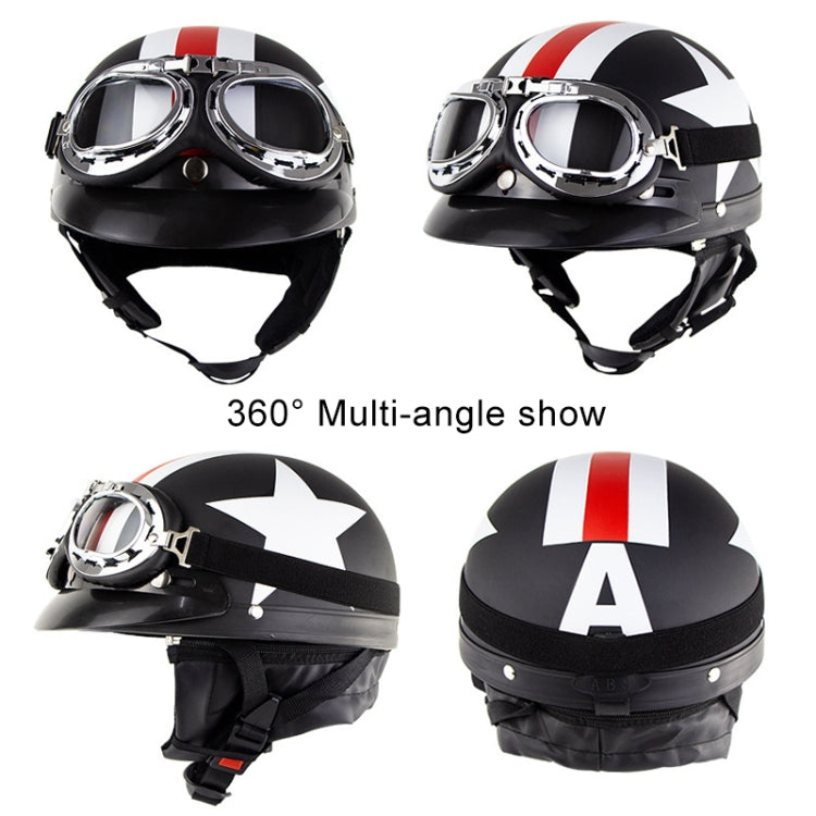 Soman Electromobile Motorcycle Half Face Helmet Retro Harley Helmet with Goggles(Matte Black) - Helmets by SOMAN | Online Shopping South Africa | PMC Jewellery | Buy Now Pay Later Mobicred