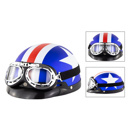 Soman Electromobile Motorcycle Half Face Helmet Retro Harley Helmet with Goggles(Matte Blue French White Star) - Helmets by SOMAN | Online Shopping South Africa | PMC Jewellery | Buy Now Pay Later Mobicred