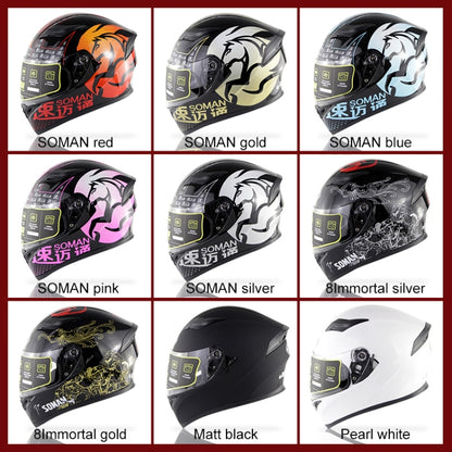 Soman SM-960 Motorcycle Electromobile Full Face Helmet Double Lens Protective Helmet(Silver with Silver Lens) - Helmets by SOMAN | Online Shopping South Africa | PMC Jewellery | Buy Now Pay Later Mobicred