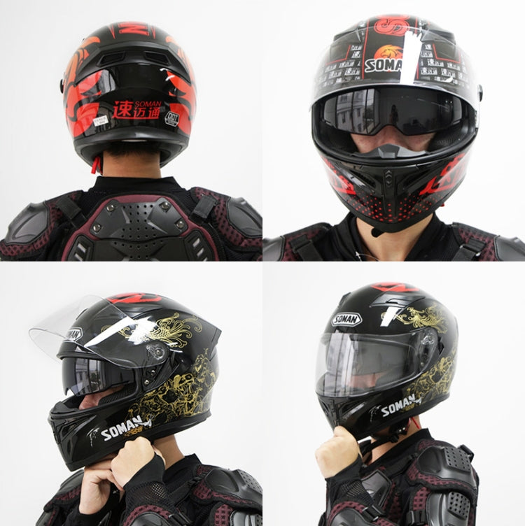 Soman SM-960 Motorcycle Electromobile Full Face Helmet Double Lens Protective Helmet(Red with Gold Lens) - Helmets by SOMAN | Online Shopping South Africa | PMC Jewellery | Buy Now Pay Later Mobicred