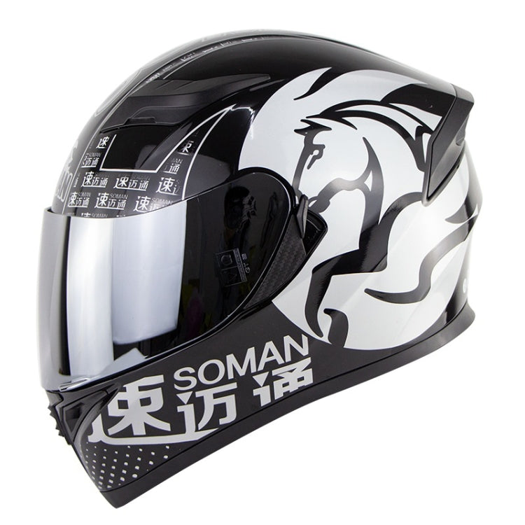 Soman SM-960 Motorcycle Electromobile Full Face Helmet Double Lens Protective Helmet(Silver with Silver Lens) - Helmets by SOMAN | Online Shopping South Africa | PMC Jewellery | Buy Now Pay Later Mobicred