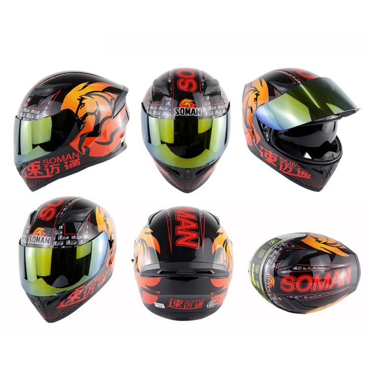 Soman SM-960 Motorcycle Electromobile Full Face Helmet Double Lens Protective Helmet(Red with Gold Lens) - Helmets by SOMAN | Online Shopping South Africa | PMC Jewellery | Buy Now Pay Later Mobicred