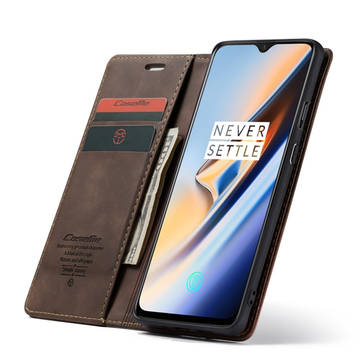 CaseMe-013 Multifunctional Horizontal Flip Leather Case with Card Slot & Holder for OnePlus 7(Coffee) - OnePlus Cases by CaseMe | Online Shopping South Africa | PMC Jewellery | Buy Now Pay Later Mobicred