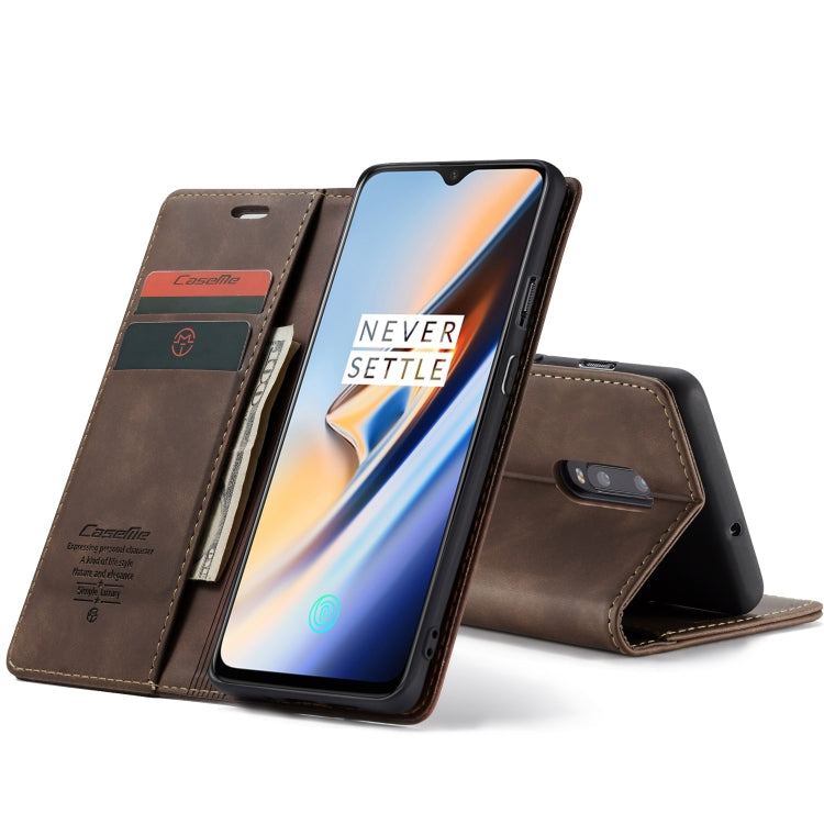 CaseMe-013 Multifunctional Horizontal Flip Leather Case with Card Slot & Holder for OnePlus 7(Coffee) - OnePlus Cases by CaseMe | Online Shopping South Africa | PMC Jewellery | Buy Now Pay Later Mobicred