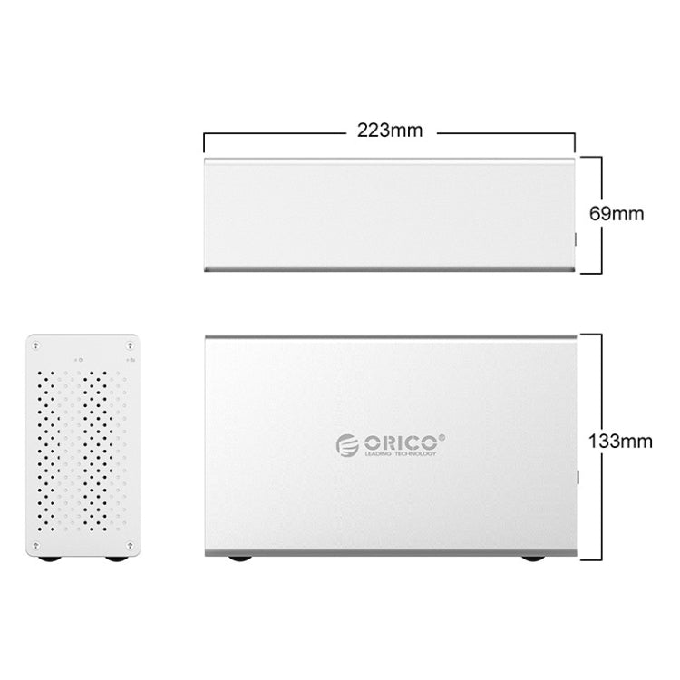 ORICO Honeycomb Series WS200RU3 SATA 3.5 inch USB 3.0 Dual Bays Aluminum Alloy HDD / SSD Enclosure with Raid, The Maximum Support Capacity: 20TB - HDD Enclosure by ORICO | Online Shopping South Africa | PMC Jewellery | Buy Now Pay Later Mobicred