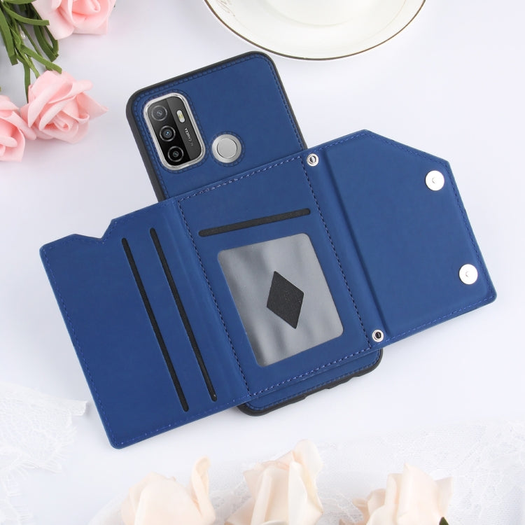 For OPPO A53 Skin Feel PU + TPU + PC Back Cover Shockproof Case with Card Slots & Holder & Photo Frame(Royal Blue) - OPPO Cases by PMC Jewellery | Online Shopping South Africa | PMC Jewellery | Buy Now Pay Later Mobicred