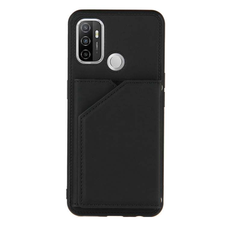 For OPPO A53 Skin Feel PU + TPU + PC Back Cover Shockproof Case with Card Slots & Holder & Photo Frame(Black) - OPPO Cases by PMC Jewellery | Online Shopping South Africa | PMC Jewellery