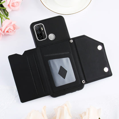 For OPPO A53 Skin Feel PU + TPU + PC Back Cover Shockproof Case with Card Slots & Holder & Photo Frame(Black) - OPPO Cases by PMC Jewellery | Online Shopping South Africa | PMC Jewellery