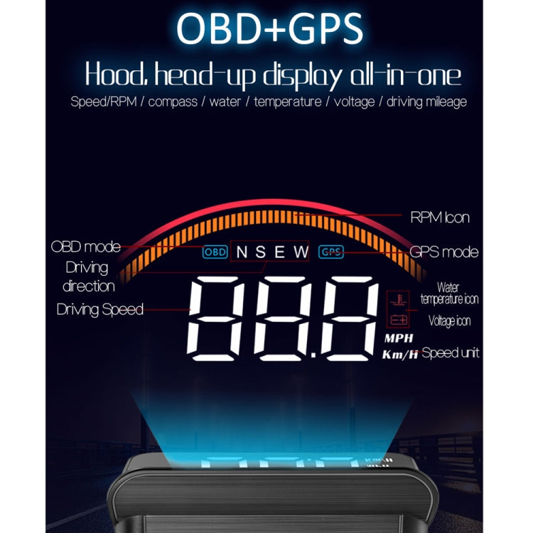 M11 Car OBD2 + GPS Mode Head-up Display HUD Overspeed / Speed / Water Temperature Alarm - Head Up Display System by PMC Jewellery | Online Shopping South Africa | PMC Jewellery | Buy Now Pay Later Mobicred