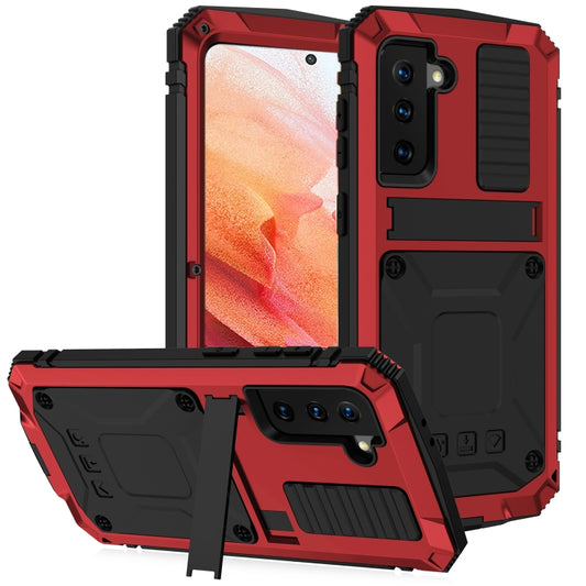 For Samsung Galaxy S21 5G R-JUST Shockproof Waterproof Dust-proof Metal + Silicone Protective Case with Holder(Red) - Galaxy S21 5G Cases by R-JUST | Online Shopping South Africa | PMC Jewellery