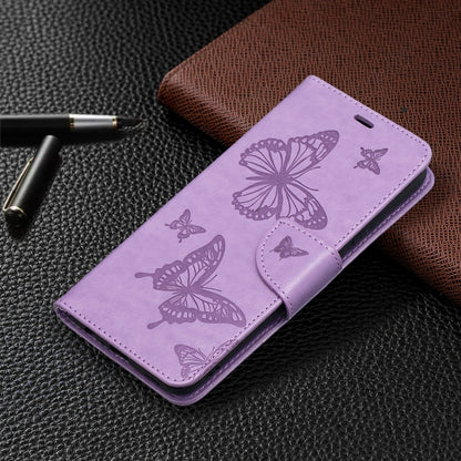 For Samsung Galaxy A02s (EU Version) Embossing Two Butterflies Pattern Horizontal Flip PU Leather Case with Holder & Card Slot & Wallet & Lanyard(Purple) - Galaxy Phone Cases by PMC Jewellery | Online Shopping South Africa | PMC Jewellery