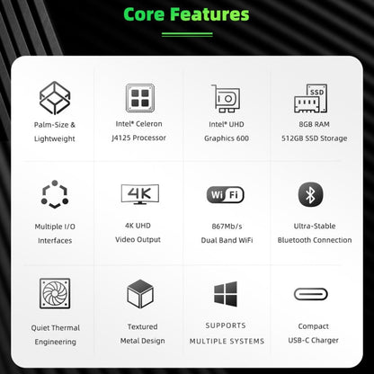 GMK NucBox Windows 10 System Mini PC, Intel Celeron J4125 Quad Core 64bit 14nm 2GHz-2.7GHz, Support WiFi & Bluetooth & RJ45, 8GB+128GB, UK Plug - Windows Mini PCs by PMC Jewellery | Online Shopping South Africa | PMC Jewellery | Buy Now Pay Later Mobicred