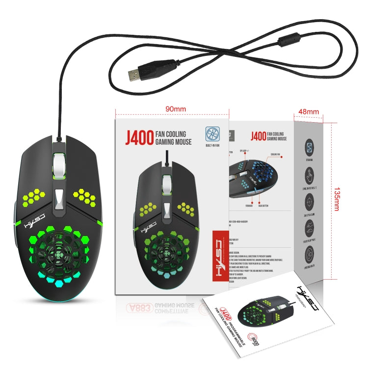 HXSJ J400 6 Keys 8000DPI RGB Light Fan Cooling Gaming Wired Mouse - Wired Mice by HXSJ | Online Shopping South Africa | PMC Jewellery