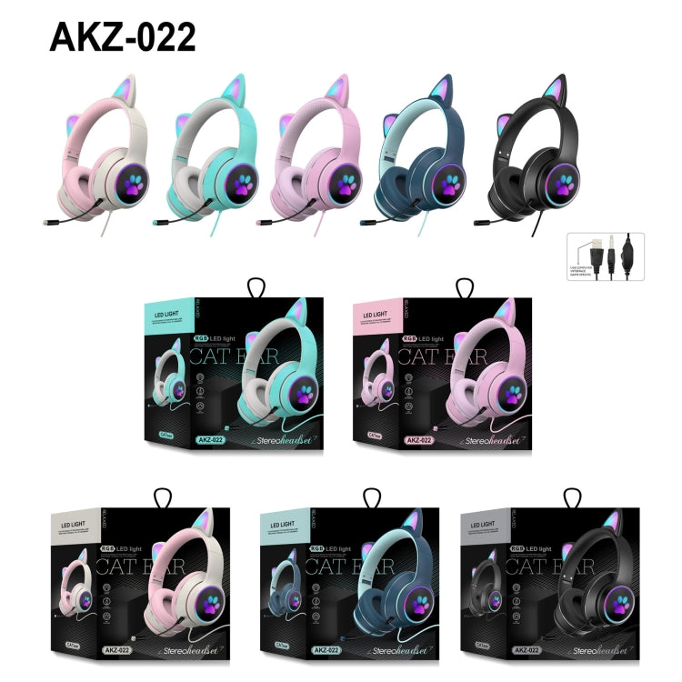 AKZ-022 USB + 3.5mm Port Cat Ear Design Foldable LED Headset with Mic(Black) - Multimedia Headset by PMC Jewellery | Online Shopping South Africa | PMC Jewellery | Buy Now Pay Later Mobicred