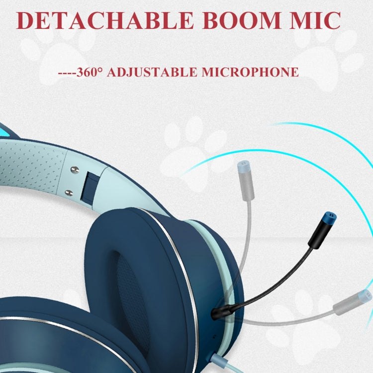 AKZ-022 USB + 3.5mm Port Cat Ear Design Foldable LED Headset with Mic(Grey) - Multimedia Headset by PMC Jewellery | Online Shopping South Africa | PMC Jewellery | Buy Now Pay Later Mobicred