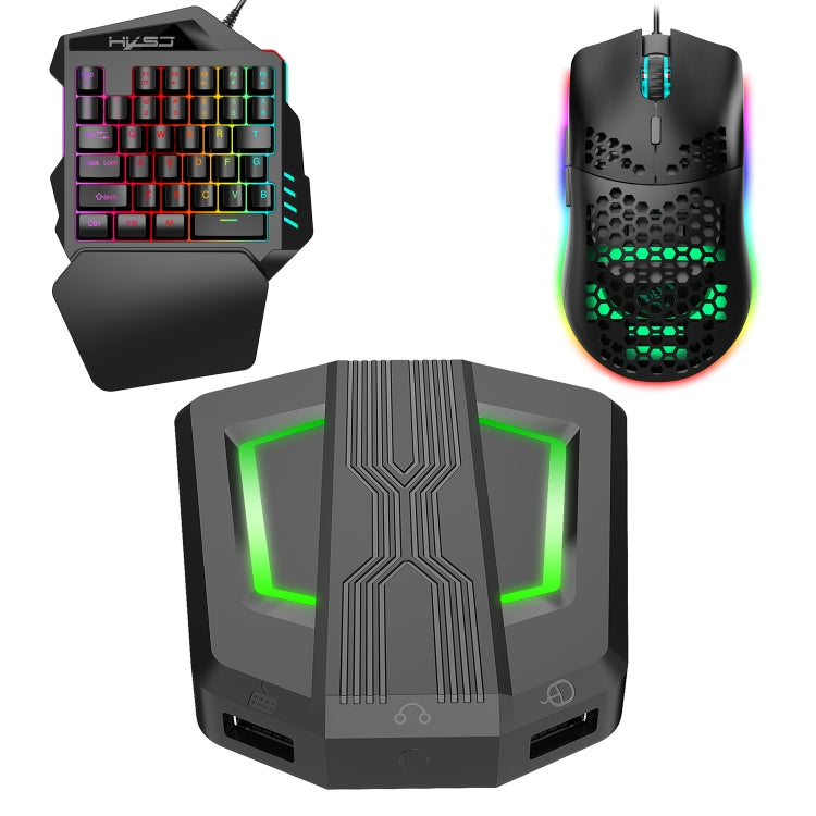 HXSJ P6+V100+J900 Keyboard Mouse Converter + One-handed Keyboard + Gaming Mouse Set - Wired Mice by HXSJ | Online Shopping South Africa | PMC Jewellery | Buy Now Pay Later Mobicred