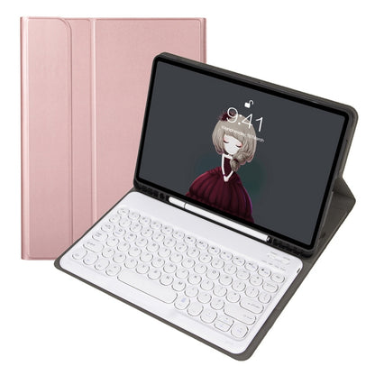 YA07B Detachable Lambskin Texture Round Keycap Bluetooth Keyboard Leather Tablet Case with Pen Slot & Stand For iPad 9.7 inch (2018) & (2017) / Pro 9.7 inch / Air 2 /Air(Rose Gold) - Universal by PMC Jewellery | Online Shopping South Africa | PMC Jewellery