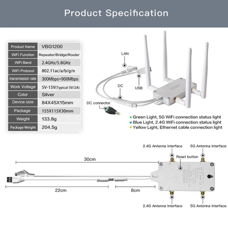 VONETS VBG1200 300Mbps+900Mbps Dual Band Wireless Router Repeater WIFI Base Station with 4 Antennas - Wireless Routers by VONETS | Online Shopping South Africa | PMC Jewellery