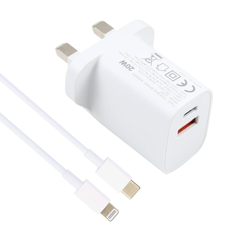 E087 20W USB-C / Type-C + USB Ports Charger with 100W Type-C to 8 Pin Fast Charging Cable 2m, UK Plug - USB Charger by PMC Jewellery | Online Shopping South Africa | PMC Jewellery | Buy Now Pay Later Mobicred