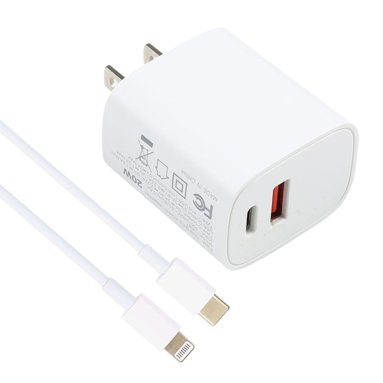 U087 20W USB-C / Type-C + USB Ports Charger with 100W Type-C to 8 Pin Fast Charging Cable 2m, US Plug - USB Charger by PMC Jewellery | Online Shopping South Africa | PMC Jewellery | Buy Now Pay Later Mobicred