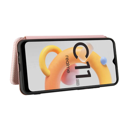 For OPPO Realme C11 2021 Carbon Fiber Texture Horizontal Flip TPU + PC + PU Leather Case with Card Slot(Pink) - Realme Cases by PMC Jewellery | Online Shopping South Africa | PMC Jewellery | Buy Now Pay Later Mobicred