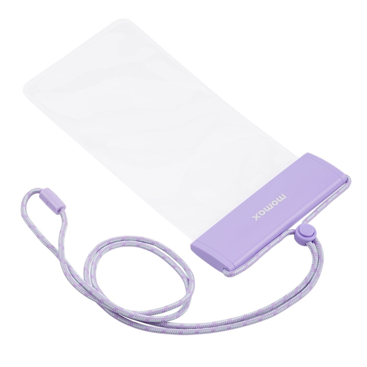 MOMAX SR25 IPX8 Outdoor Transparent PC+TPU Waterproof Bag with Lanyard For Mobile Phones Below 7 inche(Purple) - Waterproof Bag by MOMAX | Online Shopping South Africa | PMC Jewellery | Buy Now Pay Later Mobicred