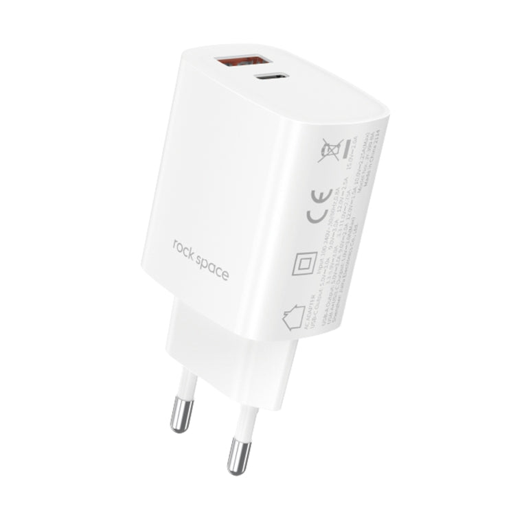 ROCK T51 30W Type-C / USB-C + USB PD Dual Ports Fast Charging Travel Charger Power Adapter, EU Plug(White) - USB Charger by ROCK | Online Shopping South Africa | PMC Jewellery | Buy Now Pay Later Mobicred