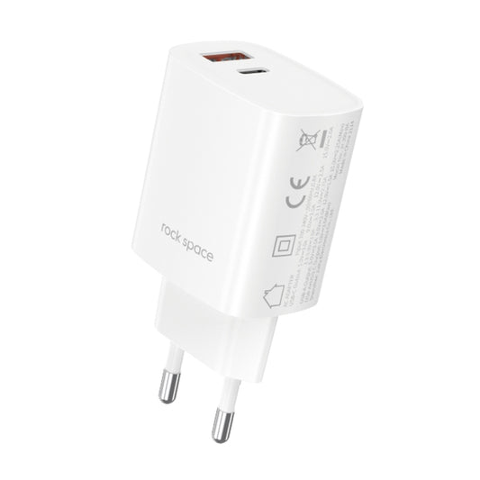 ROCK T51 30W Type-C / USB-C + USB PD Dual Ports Fast Charging Travel Charger Power Adapter, EU Plug(White) - USB Charger by ROCK | Online Shopping South Africa | PMC Jewellery | Buy Now Pay Later Mobicred