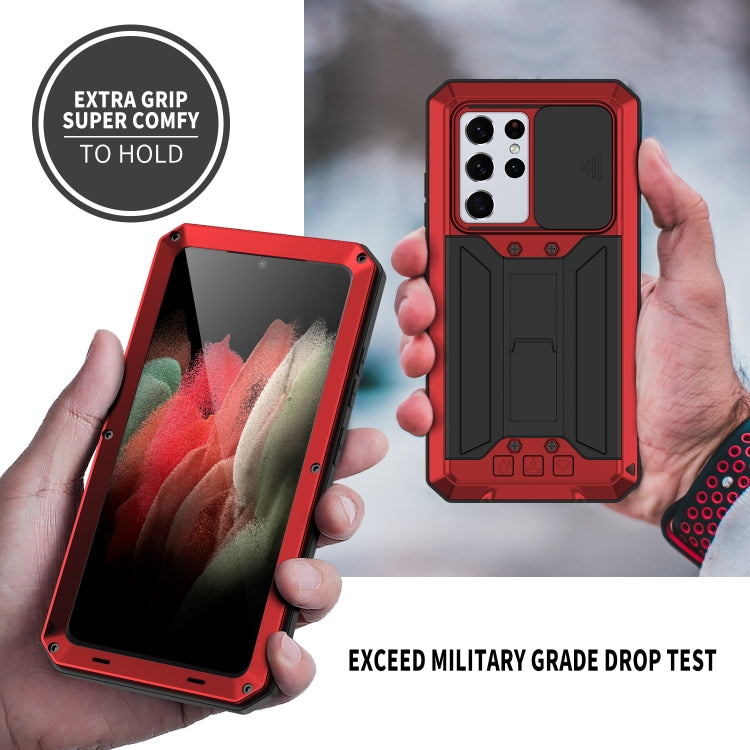 For Samsung Galaxy S21 Ultra 5G R-JUST Sliding Lens Cover Shockproof Dustproof Waterproof Metal + Silicone Case with Invisible Holder(Red) - Galaxy S21 Ultra 5G Cases by R-JUST | Online Shopping South Africa | PMC Jewellery