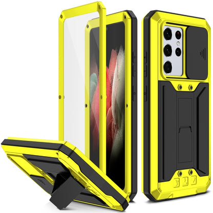 For Samsung Galaxy S21 Ultra 5G R-JUST Sliding Lens Cover Shockproof Dustproof Waterproof Metal + Silicone Case with Invisible Holder(Yellow) - Galaxy S21 Ultra 5G Cases by R-JUST | Online Shopping South Africa | PMC Jewellery