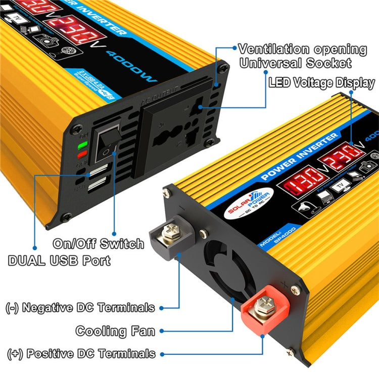 Tang II Generation 12V to 110V 4000W Modified Square Wave Car Power Inverter(Yellow) - Modified Square Wave by PMC Jewellery | Online Shopping South Africa | PMC Jewellery | Buy Now Pay Later Mobicred